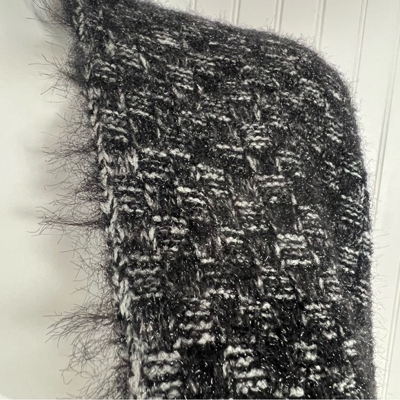 BCBG Maxazria Women's L Open Front Knit Cardigan Sweater Black Gray Fizzy Thick - Picture 4 of 14